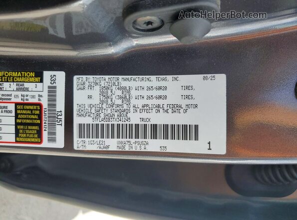 5TFLA5DB3TX341245 2026 TOYOTA TUNDRA Серый Вид подкапотного пространства