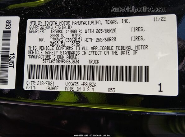 5TFLA5DB4PX063834 2023 TOYOTA TUNDRA Черный Вид подкапотного пространства