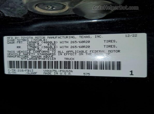 5TFLA5DB7PX072169 2023 TOYOTA TUNDRA Черный Вид подкапотного пространства