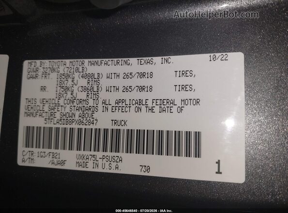 5TFLA5DB8PX062847 2023 TOYOTA TUNDRA Gray Widok komory silnika