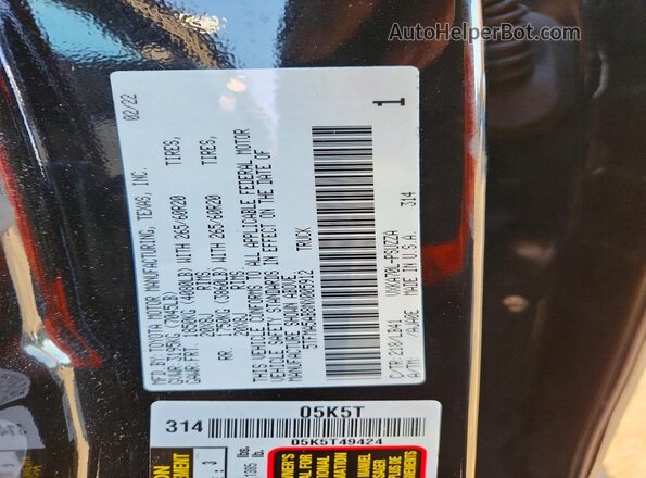 5TFMA5AB8NX005912 2022 TOYOTA TUNDRA Черный Вид подкапотного пространства