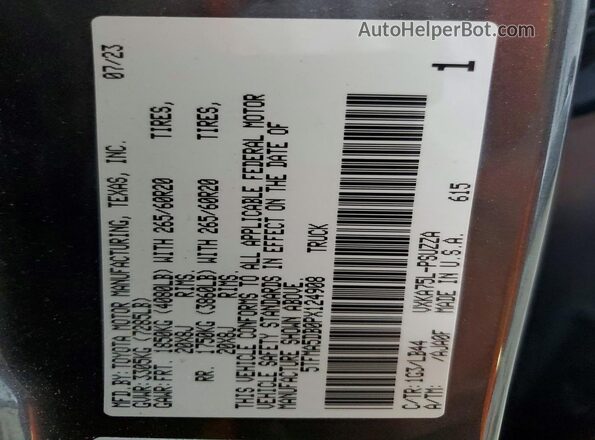 5TFMA5DB0PX124908 2023 TOYOTA TUNDRA Gray VIN კოდის სტიკერის ხედი