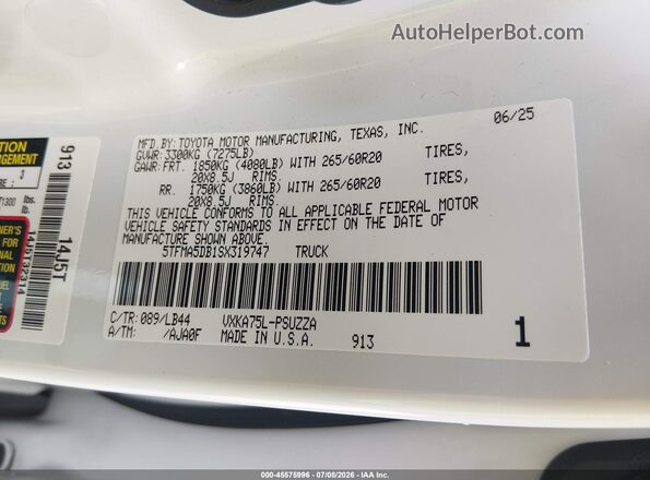 5TFMA5DB1SX319747 2025 TOYOTA TUNDRA Белый Вид подкапотного пространства