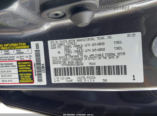 5TFMA5DB9SX300248 2025 TOYOTA TUNDRA Gray Вид підкапотного простору