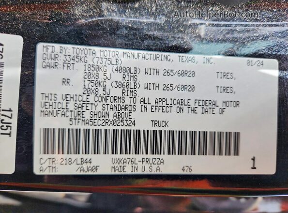 5TFMA5EC2RX025324 2024 TOYOTA TUNDRA Черный Вид наклейки с VIN-кодом
