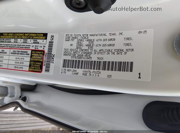 5TFMC5DB8TX118455 2026 TOYOTA TUNDRA HYBRID White Widok komory silnika