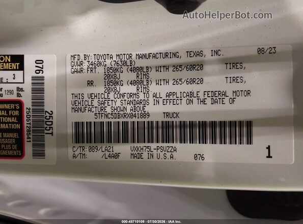 5TFNC5DBXRX041889 2024 TOYOTA TUNDRA HYBRID White Widok komory silnika