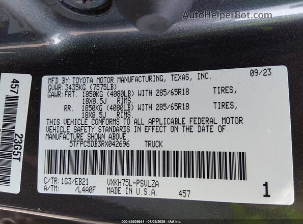 5TFPC5DB3RX042696 2024 TOYOTA TUNDRA HYBRID Gray Widok komory silnika