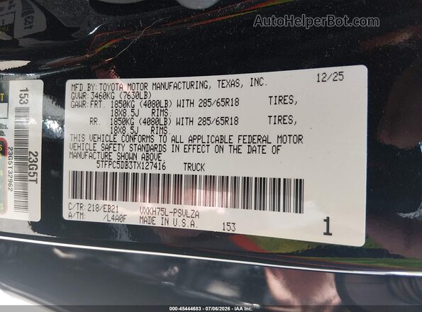 5TFPC5DB3TX127416 2026 TOYOTA TUNDRA HYBRID Black Widok komory silnika