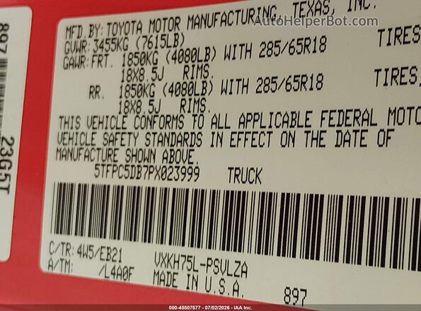 5TFPC5DB7PX023999 2023 TOYOTA TUNDRA HYBRID Orange Widok komory silnika