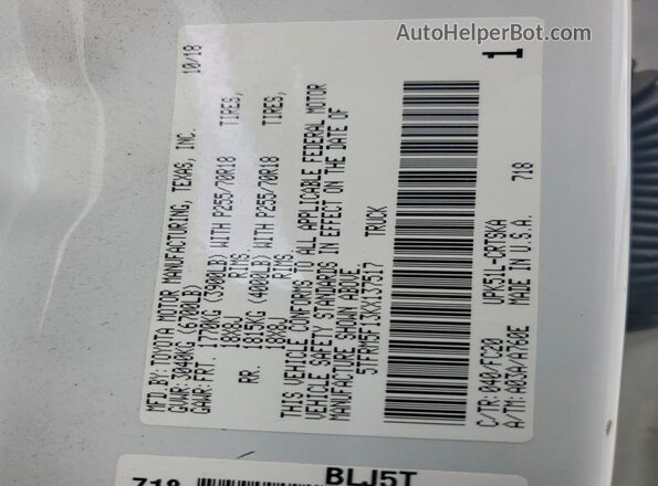 5TFRM5F13KX137517 2019 TOYOTA TUNDRA Two Tone Engine compartment view