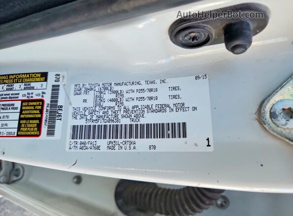 5TFRM5F17GX096381 2016 TOYOTA TUNDRA White ძრავის განყოფილების ხედი