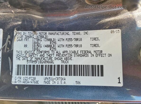 5TFRM5F18GX096602 2016 TOYOTA TUNDRA Gray Вид підкапотного простору