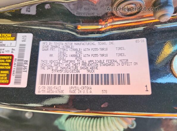 5TFRM5F18GX103306 2016 TOYOTA TUNDRA Черный Вид подкапотного пространства