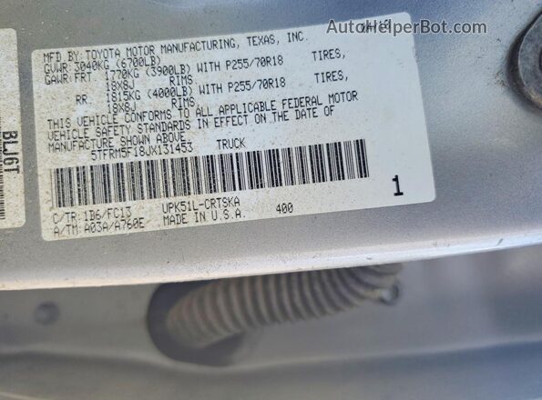 5TFRM5F18JX131453 2018 TOYOTA TUNDRA Silver Engine compartment view