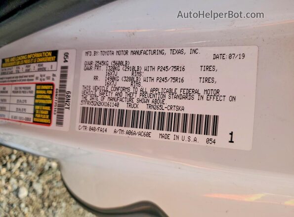 5TFRX5GN2KX161140 2019 TOYOTA TACOMA White Vista del compartimento del motor