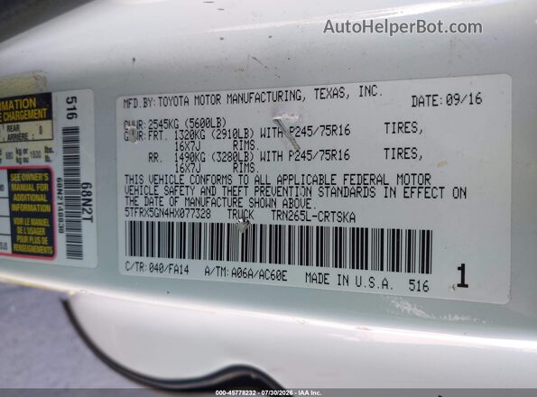 5TFRX5GN4HX077328 2017 TOYOTA TACOMA White Vista del compartimento del motor