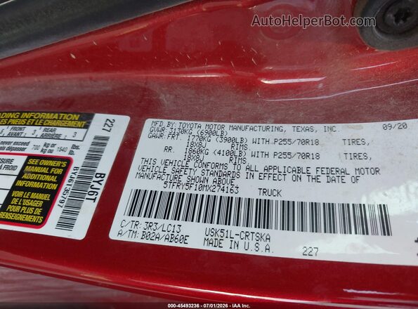 5TFRY5F10MX274163 2021 TOYOTA TUNDRA Red Вид підкапотного простору