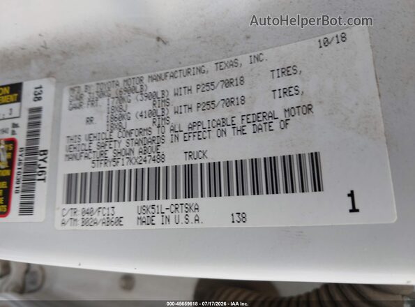 5TFRY5F17KX247488 2019 TOYOTA TUNDRA White ძრავის განყოფილების ხედი