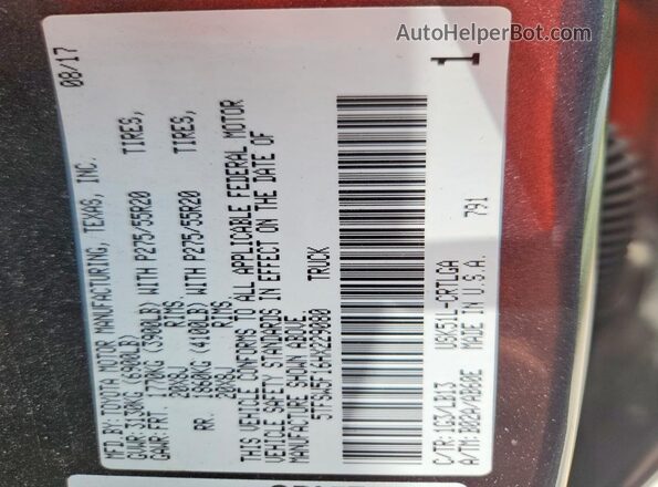 5TFSW5F16HX229080 2017 TOYOTA TUNDRA Gray ძრავის განყოფილების ხედი