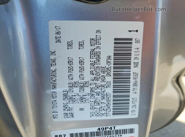 5TFSZ5AN5HX099357 2017 TOYOTA TACOMA Silver Widok naklejki z numerem VIN