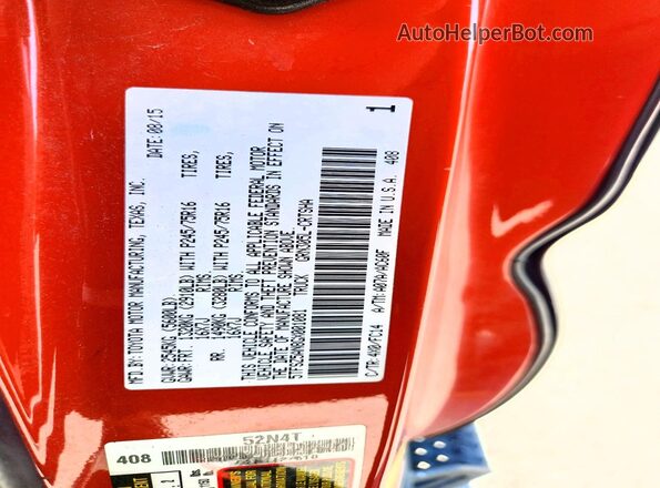 5TFSZ5AN8GX001081 2016 TOYOTA TACOMA Orange Vista del compartimento del motor