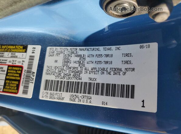 5TFUW5F12KX779344 2019 TOYOTA TUNDRA Blue ძრავის განყოფილების ხედი