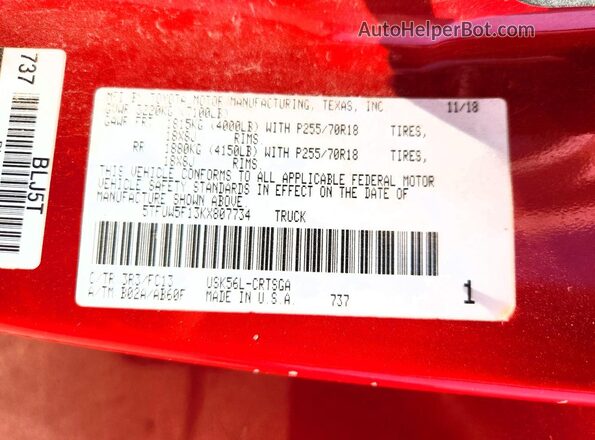 5TFUW5F13KX807734 2019 TOYOTA TUNDRA Red Engine compartment view