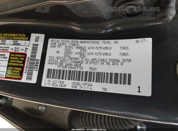 5TFUW5F18HX627710 2017 TOYOTA TUNDRA Серый Вид подкапотного пространства