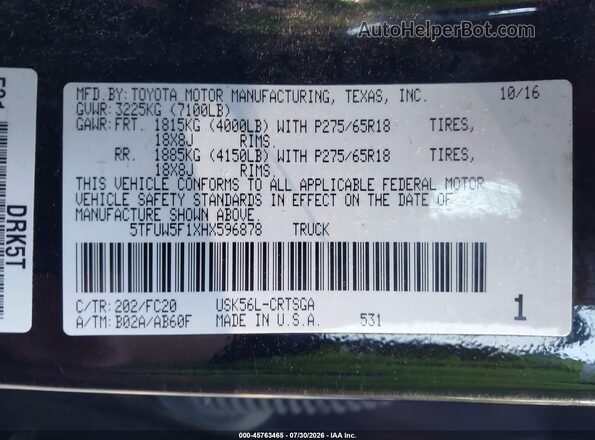 5TFUW5F1XHX596878 2017 TOYOTA TUNDRA Black Շարժիչի բաժամունքի տեսք