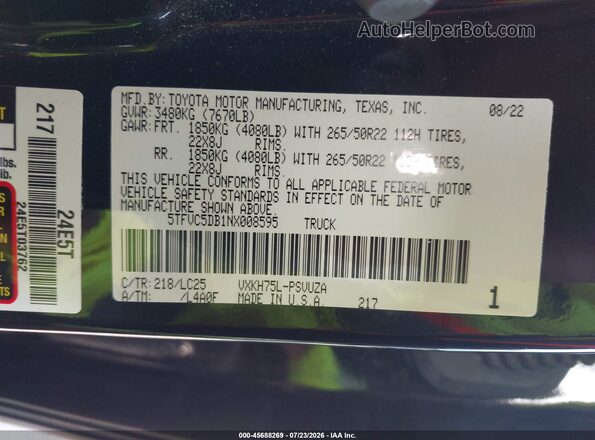 5TFVC5DB1NX008595 2022 TOYOTA TUNDRA HYBRID Black Widok komory silnika