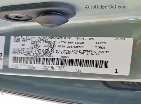 5TFWA5DB2RX192624 2024 TOYOTA TUNDRA Серый Вид подкапотного пространства