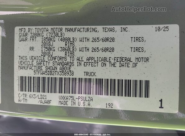5TFWA5DB2TX358938 2026 TOYOTA TUNDRA Gray Engine compartment view