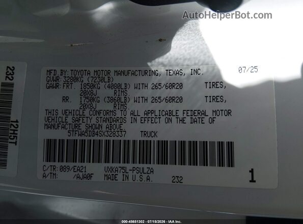 5TFWA5DB4SX328337 2025 TOYOTA TUNDRA White Շարժիչի բաժամունքի տեսք