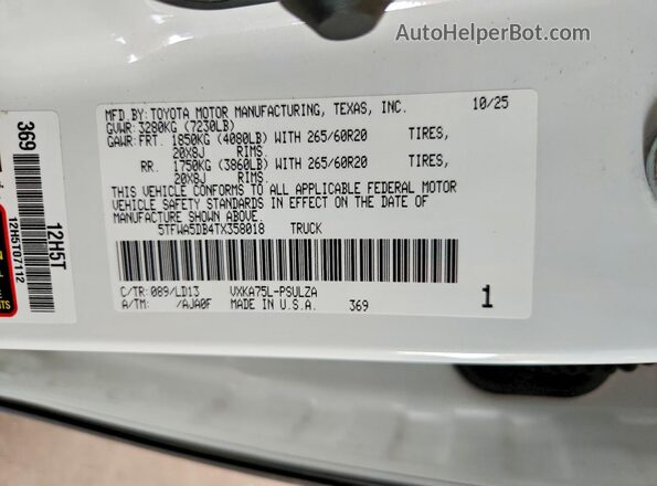 5TFWA5DB4TX358018 2026 TOYOTA TUNDRA White Շարժիչի բաժամունքի տեսք