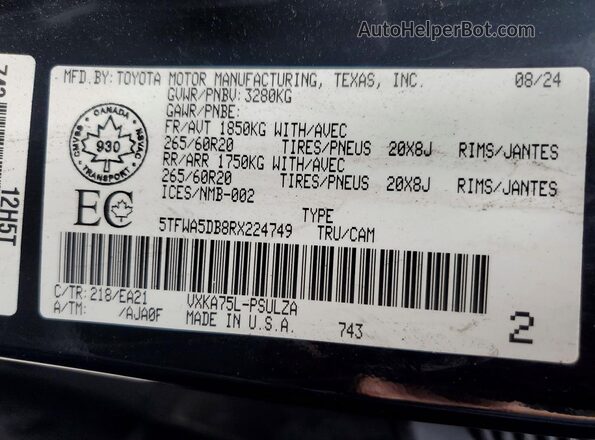 5TFWA5DB8RX224749 2024 TOYOTA TUNDRA Black Vista del compartimento del motor