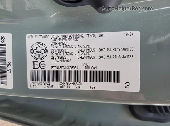 5TFWC5EC4SX008341 2025 TOYOTA TUNDRA Green Vista del compartimento del motor