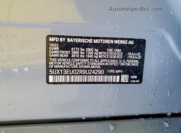 5UX13EU02R9U24290 2024 BMW X5 Gray VIN sticker view