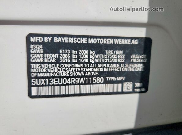 5UX13EU04R9W11580 2024 BMW X5 White Շարժիչի բաժամունքի տեսք