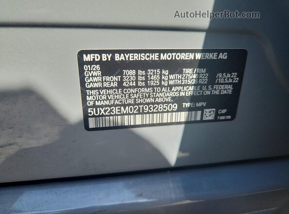 5UX23EM02T9328509 2026 BMW X7 Gray Панорамний вид салону 360°