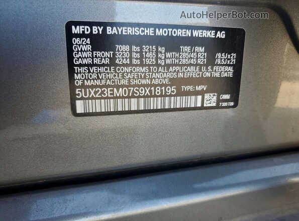 5UX23EM07S9X18195 2025 BMW X7 Gray VIN կոդի պիտակի տեսք