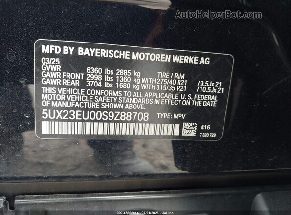 5UX23EU00S9Z88708 2025 BMW X5 Black Vista del compartimento del motor