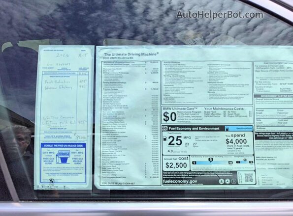 5UX23EU00T9364487 2026 BMW X5 Silver VIN կոդի պիտակի տեսք