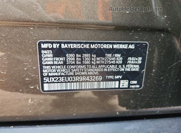 5UX23EU03R9R43269 2024 BMW X5 Brown VIN կոդի պիտակի տեսք