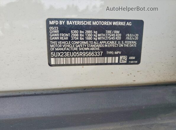 5UX23EU05R9S66337 2024 BMW X5 White VIN sticker view