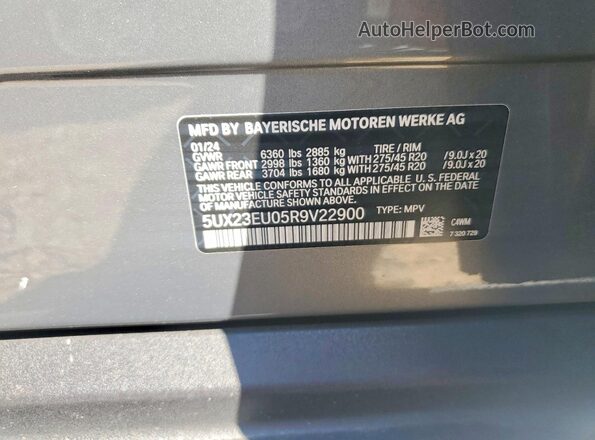5UX23EU05R9V22900 2024 BMW X5 Серебряный Вид наклейки с VIN-кодом