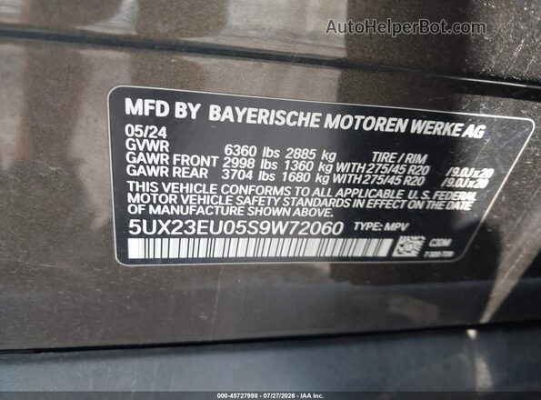 5UX23EU05S9W72060 2025 BMW X5 Green Widok komory silnika