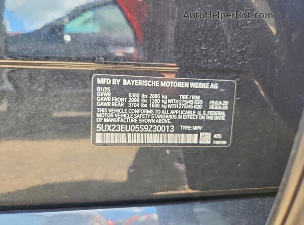5UX23EU05S9Z30013 2025 BMW X5 Black VIN sticker view