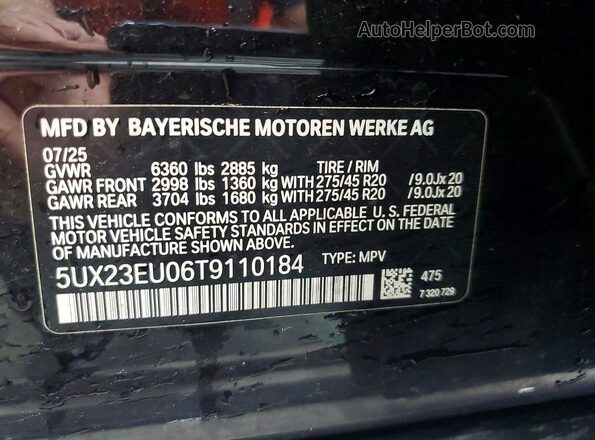 5UX23EU06T9110184 2026 BMW X5 Black უკანა სავარძლების ხედი