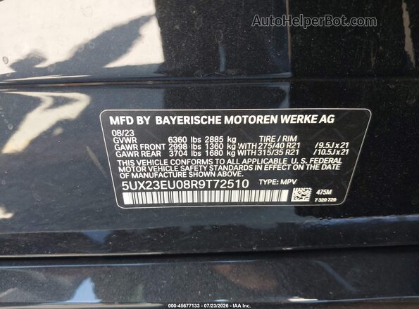 5UX23EU08R9T72510 2024 BMW X5 Black ძრავის განყოფილების ხედი